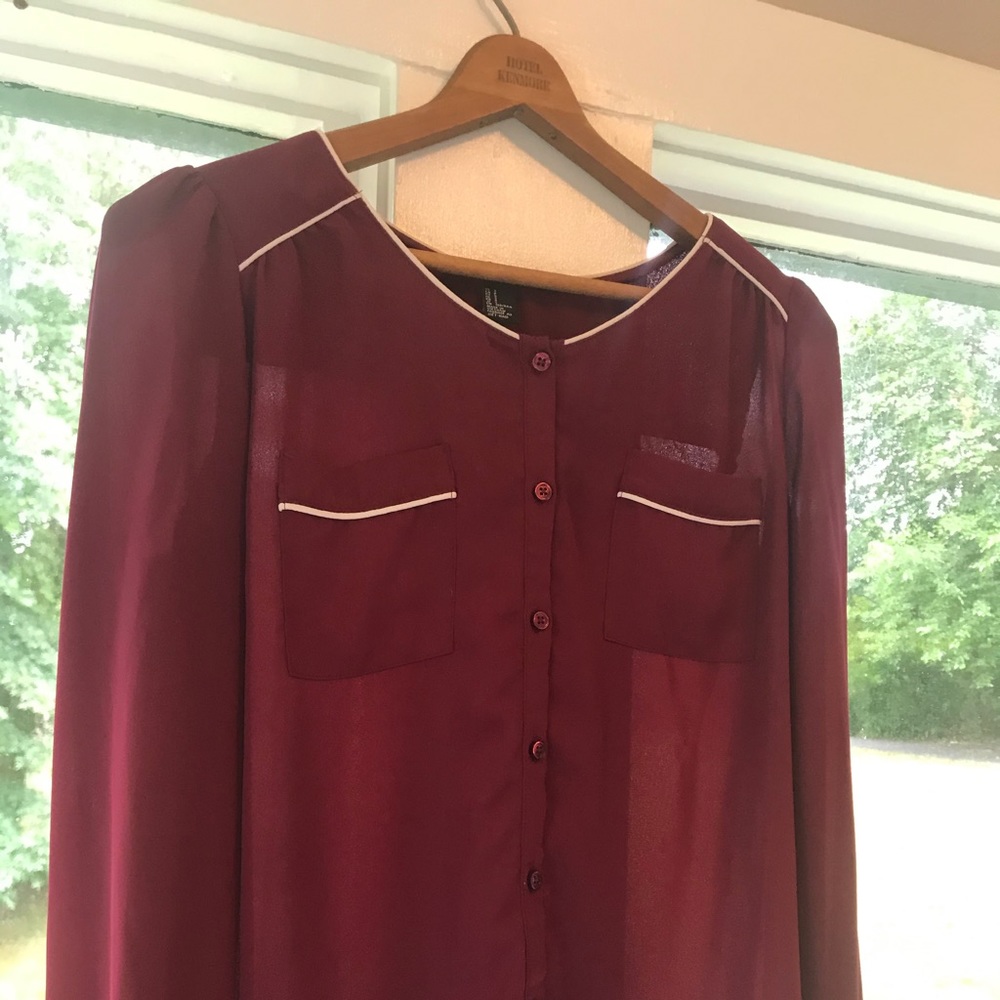 Forever 21 burgundy silk blouse size small